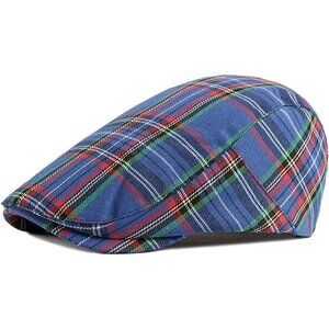 Men's  T-blue Cotton blend Adjustable Colorful Striped Plaid Ivy Cap